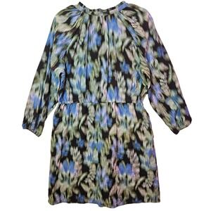 Artsy Dress Womens M‎ Blue Green Black Abstract 3/4 Sleeve Career Casual